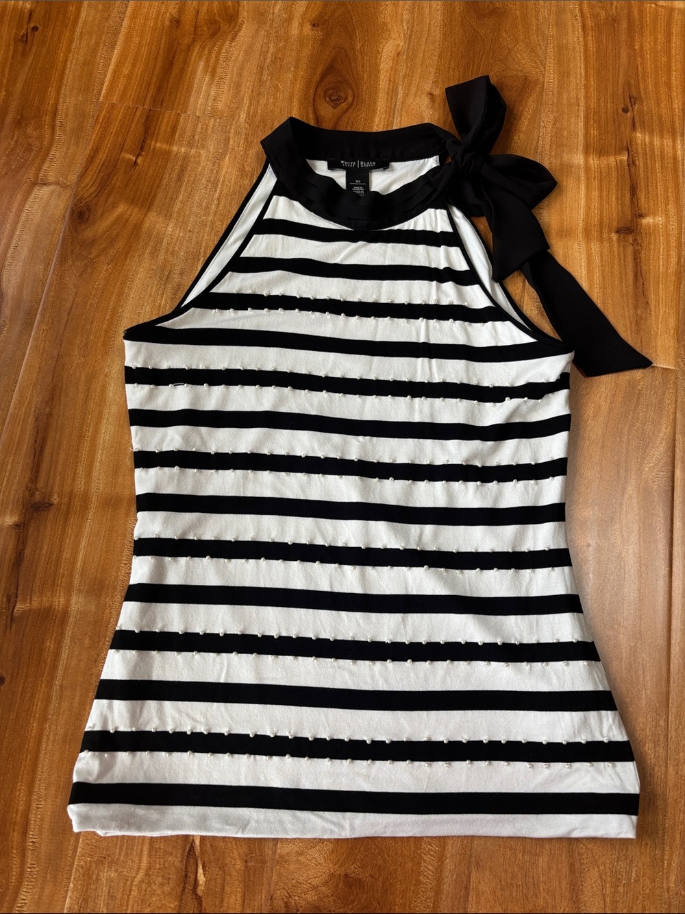 White House Black Market Sleeveless Black & White Striped Tie-Shoulder Tank Top